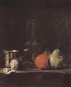 Jean Baptiste Simeon Chardin Silver wine bottle lemon apple pear France oil painting artist